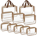 TISRATOK 10 PCS Clear Travel Bags for Toiletries,Clear Makeup Bags（Coffee） | 3 Size plastic clear bags with zipper handbag, TSA approved cosmetic pouch for travel, swimsuit,toy storage bags by TISRATOK