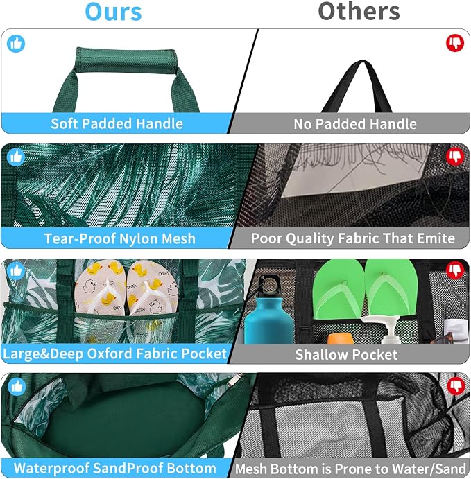 KABAQOO Mesh Beach Bag, Extra Large Beach Bags with 9 Pockets & Zipper Waterproof Lightweight Beach Tote for Beach/Pool Trip - Image 4