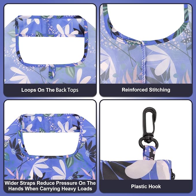 HOLYLUCK Reusable Grocery Bags,Heavy Duty Foldable Shopping Tote Bag (Standard, Purple leaves) - Image 4