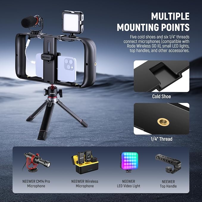 NEEWER Mobile Phone Cage Video Rig Compatible with iPhone Samsung Galaxy Android, Mobile Phone Holder Stabiliser Cage with Cold Shoe and 1/4 Inch Thread for Video Recording and Films, A104 - Image 4
