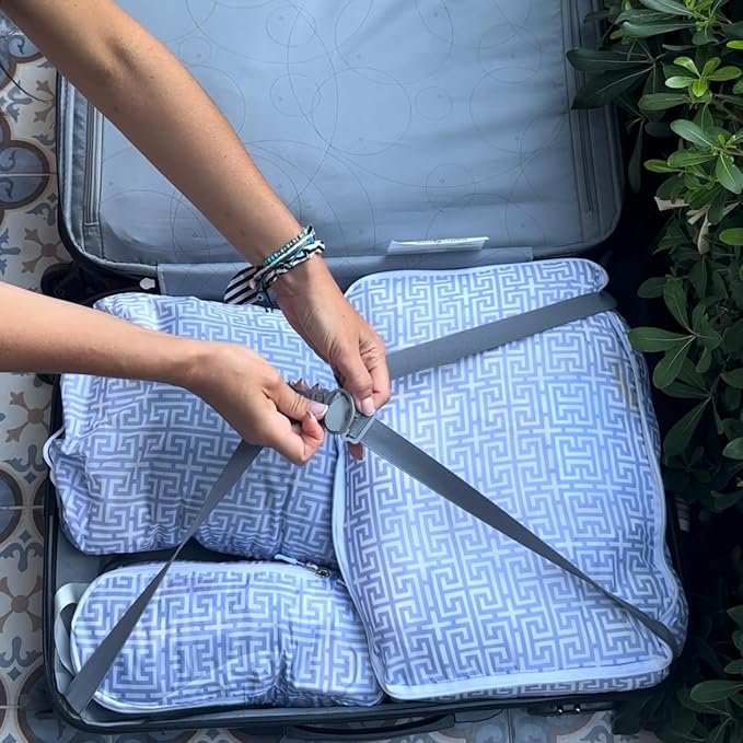 Compression Packing Cubes for Travel 6pc Set with Laundry Bag/Backpack-Luggage Organizers for Suitcase-Lightweight Compressible - Light Blue Boho - Image 8