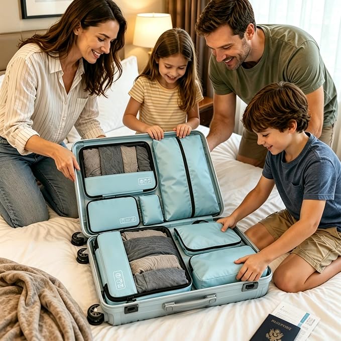 Compression Packing Cubes Set, Versatile 8pcs Travel Essentials for Packing | Lightweight Travel Organizers for Family & Business Travel, Space Save for Backpack, Duffel & Suitcase- Blue - Image 2