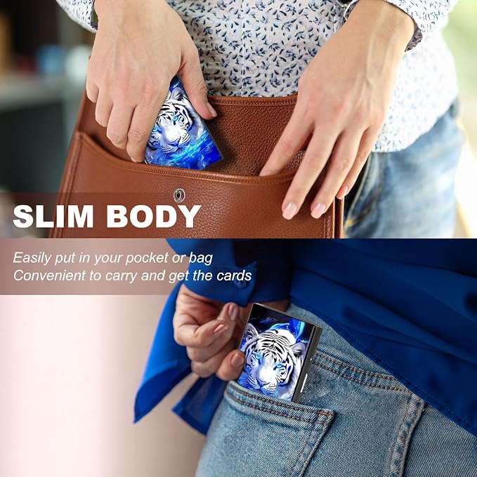 Metal Wallet,Credit Card Holder for Women,Slim RFID Blocking Credit Card Holder Thin Aluminum Wallet ID Case,6 Slot Business Mini Hard Metal Case for Women/Men,White Tiger Blue - Image 4