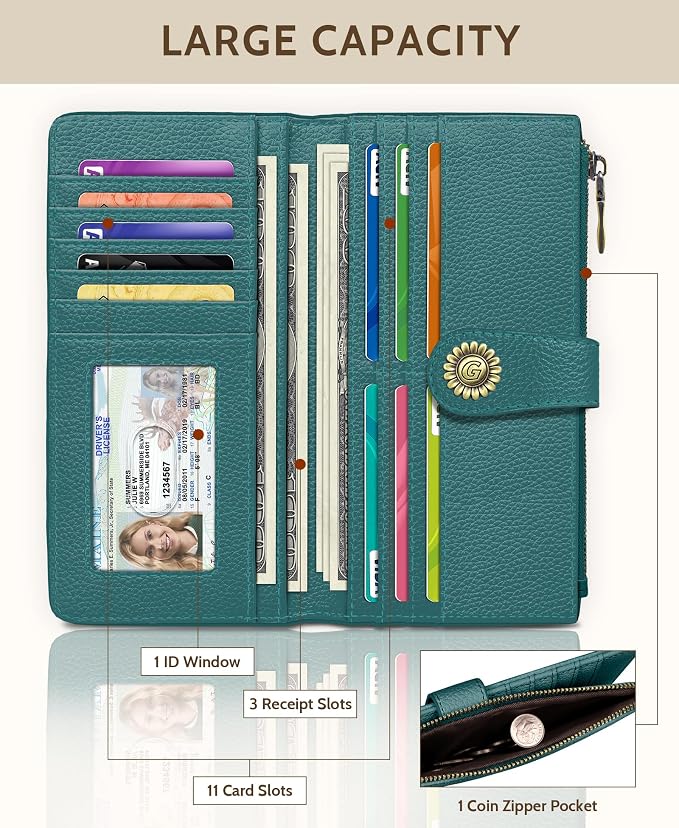 GIANCOMICS Teal Blue Womens Wallet RFID Blocking, Credit Card Holder Bifold | Billfold, Cute Cash Purse, Travel Zipper Coin Pocket, Compact Clutch, PU Leather, ID Window, 11 Card Slots, Ladies Gift Woman - Image 3