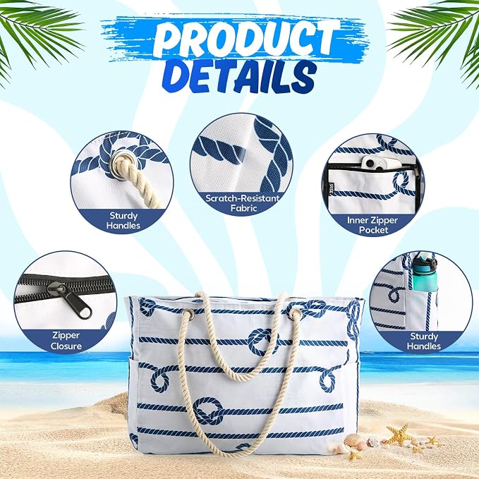 SRISE Large Beach Bag for Women & Men, Beach Bags Waterproof Sandproof, Travel Tote Bag, Swim Pool Bag for Family Outdoor - Image 6