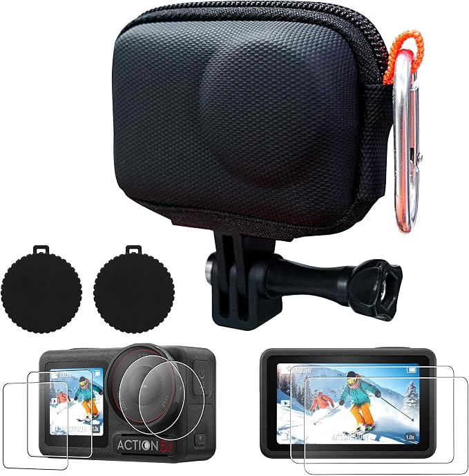 Osmo Action 5 Pro Accessories Kit, Include DJI Osmo Action 5 Case | with DJI Action 5 Pro Screen Protector and Silicone Lens Cap, Anti-Scratch, Anti-Collision, Anti-Dust, All-Round Protection by CYNOVA