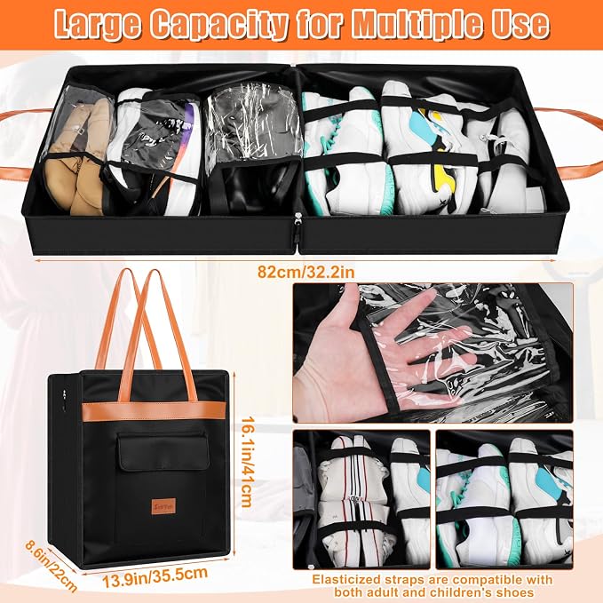 SelfTek Shoe Bags for Travel with Handle, Waterproof Large-Capacity Family Travel Shoe Bag Organizer for Multiple Shoes, Shoe Travel Bags for Packing, Suitable for Luggage Handle (Black) - Image 2