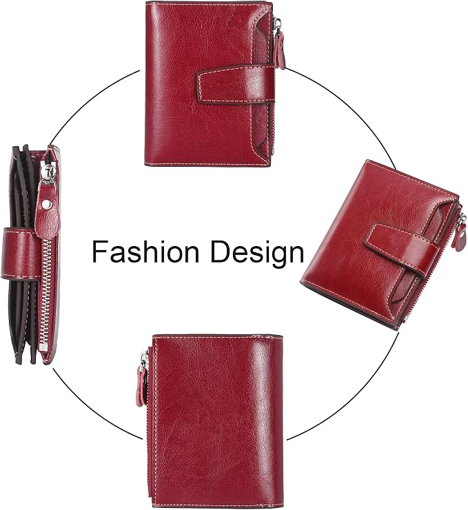 Small Compact Women Wallet RFID Blocking Genuine Leather Bifold Purse with ID Windows - Image 3