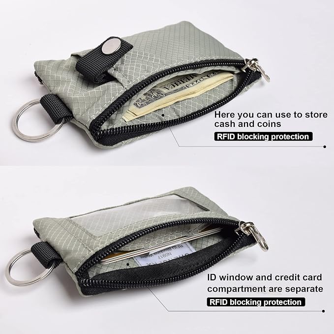 CHENSPRX Minimalist RFID Blocking Small Wallet with ID Window,WaterResistant Zip Id Case Wallet with Lanyard Keychain for Cards,Cash,Travel,Women,Men - Image 3