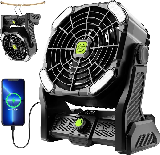 Battery Powered Fan Rechargeable Portable Camping Fan Tent with Light | 20000mAh Cordless Battery Operated Camping Fans with Light,USB Personal Fans Outdoor Camping Essentials Beach Tent for Travel by TDLOL