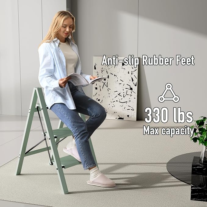 Mayi Plus 3 Step Stool Foldable, Aluminum, Lightweight Step Ladder | Extra-wide anti-slip folding steps with 330 lbs, for home,kitchen,office,outdoor,Green - Image 5