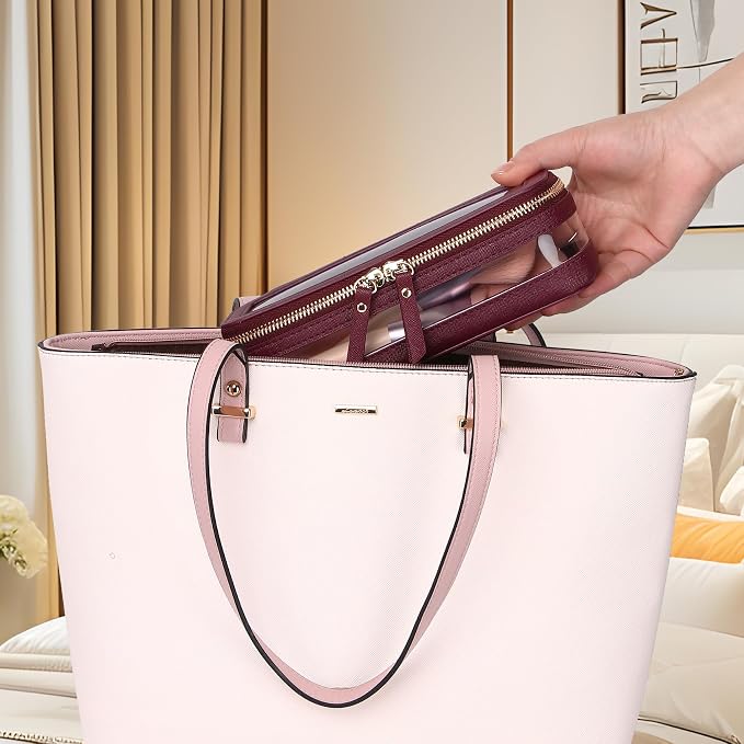 Pinkmik Makeup Brush Case, Burgundy, | Clear Travel Cosmetic & Toiletry Bag, Slim with Zipper, Small Purse Organizer, Car Essential for Women - Image 4
