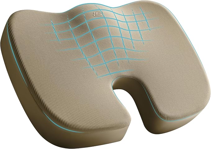 Skechers Memory Foam Seat Cushion,Office Chair Cushion for Tailbone Pain Relief,Butt Pillow for Office Chair,Car seat Cushion,Computer Desk,Long Sitting Office Workers,and Car Drivers,Beige by Unknown