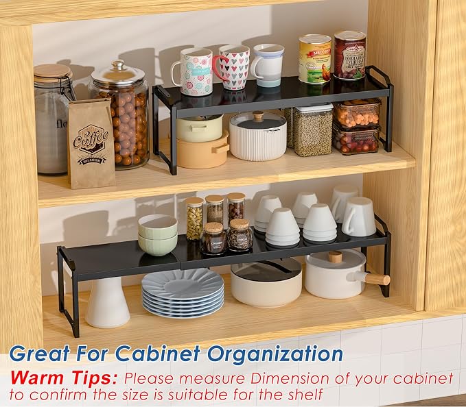 Metal Storage Shelves For Kitchen Pantry, Cabinet Shelf Organizer, Adjustable Height, Expandable Length, Stackable Design,50 LBS Load Capacity, For Dishes Spices Cans Plates Cans Bottles Cups Mugs - Image 4