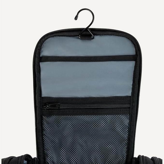 Amazon Essentials Spacious Toiletry Bag, Hanging Cosmetic Dopp Kit with Multiple Compartments, Durable Polyester, Large Capacity Storage, Compact Design, Black (Previously Amazon Basics) - Image 4