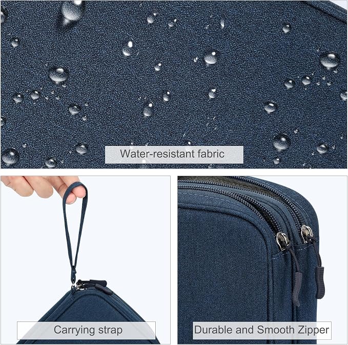 FYY Electronic Organizer, Travel Tech Pouch Bag, Large, Navy | Wrist Strap, Waterproof, Double Layers Portable Electronics Travel Carrying Case for Cord, Charger, Daily Business Trips Use - Image 4