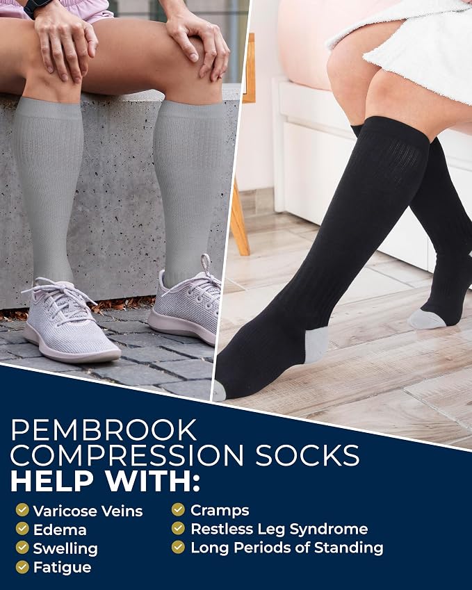 Pembrook® Light Compression Socks for Women - 3 Pairs | 8-15 mmHg Cotton Compression Socks for Pregnancy, Knee High Comfort - Image 5