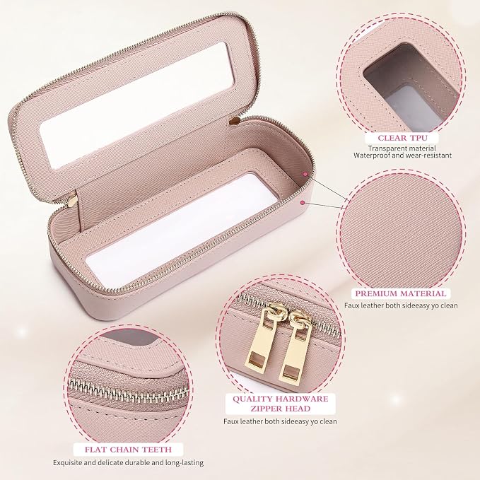 Pinkmik Makeup Brush Case Clear Travel Cosmetic Bag, (Pink, SLIM) | Toiletry Bag, Small Makeup Bag with Zipper, Purse Organizer, Car Essential Bag for Women - Image 4