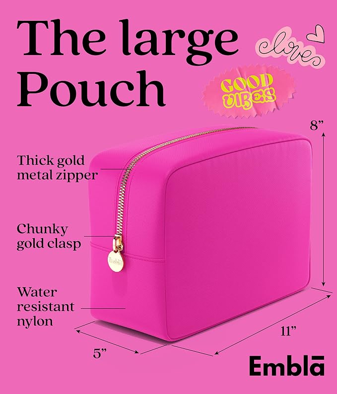 Embla Large Makeup Bag and Waterproof Nylon Travel Toiletry Bag, Large Capacity Cosmetic Zipper Pouch, Fuchsia Pink - Image 2