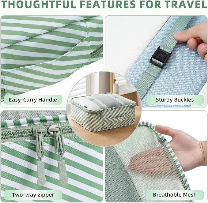 BAGAIL 8 Set Packing Cubes Luggage Packing Organizers for Travel Accessories-White and Matcha Stripe - Image 5