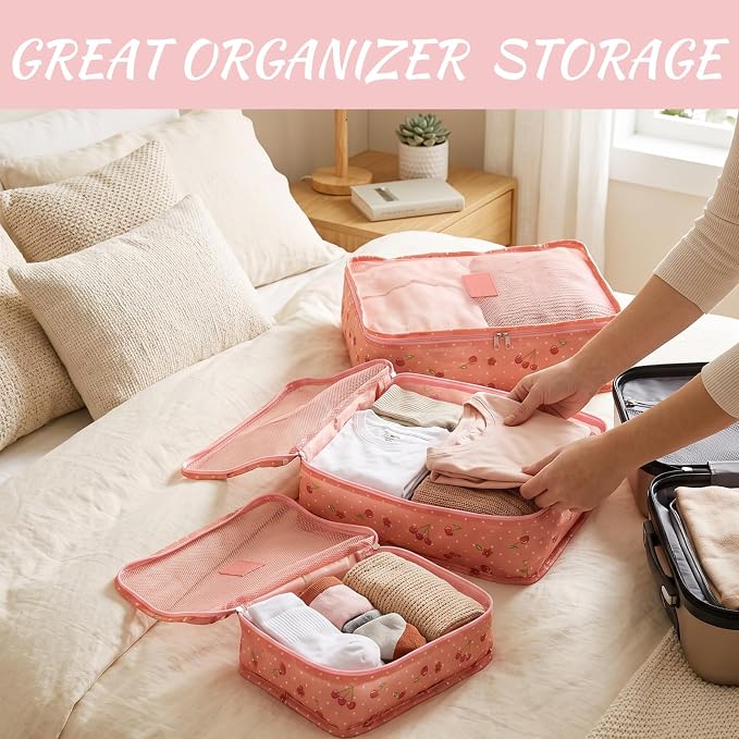 Silkfly 12 Pcs Packing Cubes for Suitcase Travel Luggage Bags Bulk Mesh Organizer Set for Hiking Camping(XL, L, M,Cherry,Pink) - Image 6
