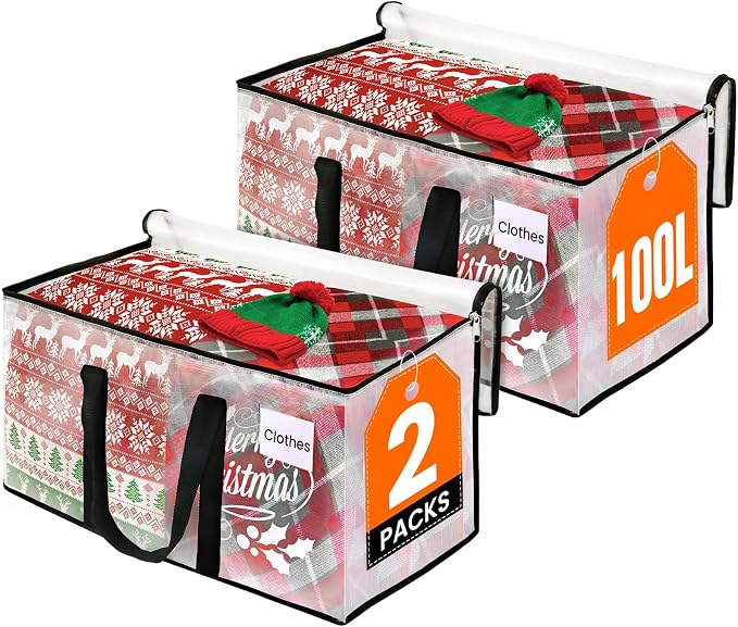 RoomHacks Moving Bags, Heavy Duty Large Storage Bags, 100L, 2 Pack, Clear | Water-Resistant Packing Bags with Reinforced Handles & Dual Zippers, Foldable Storage Totes for Dorm Move & Home Organization by RoomHacks