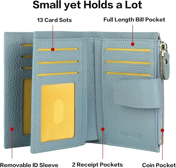 Small Compact Women Wallet RFID Blocking Genuine Leather Bifold Purse with ID Windows - Image 4