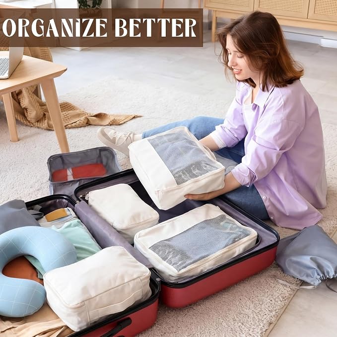 Shinymoon 3 Set 100% Cotton Packing Cubes with Handles,Zippers, Clothes Shoes Organizer(18"x12"x4",Mesh,Regular) - Image 5