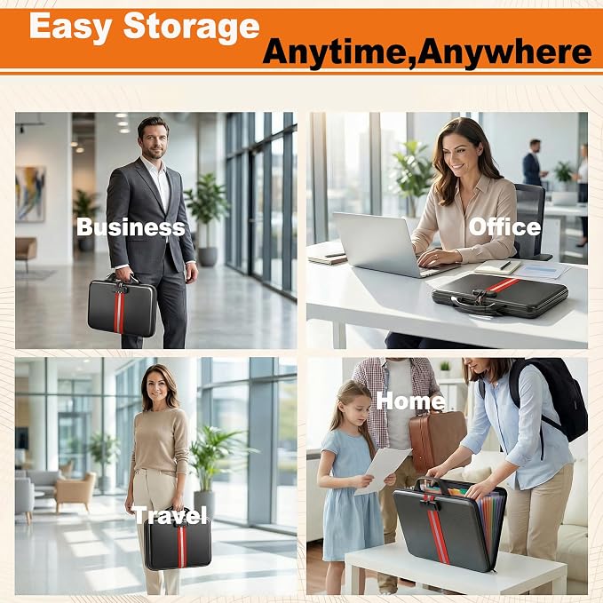 Fireproof Document Organizer with Lock, Rigid EVA File Box with 13-Pocket Accordion Folder for Important Documents & Tablets under 11", Lightweight Safe Storage for Home, Office & Travel (Small Size) - Image 7