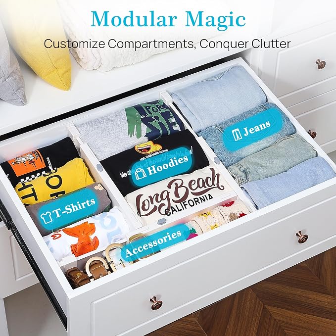 Vtopmart 4" High Drawer Dividers for Clothes, 11.3"-17" Expandable, 12 Pack | Adjustable Drawer Organizer, Dresser Clothes Separator, Baby Clothing Storage, Kitchen & Office Organization, Space Saving - Image 3