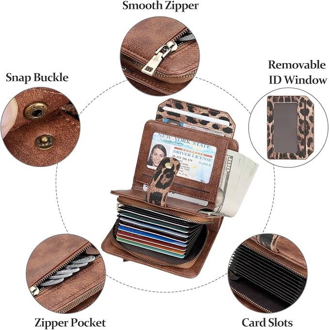 GAEKEAO Small Leather Credit Card Holder Wallets for Women RFID Blocking Bifold Wallet Zipper Pocket with Removable ID Window - Image 5