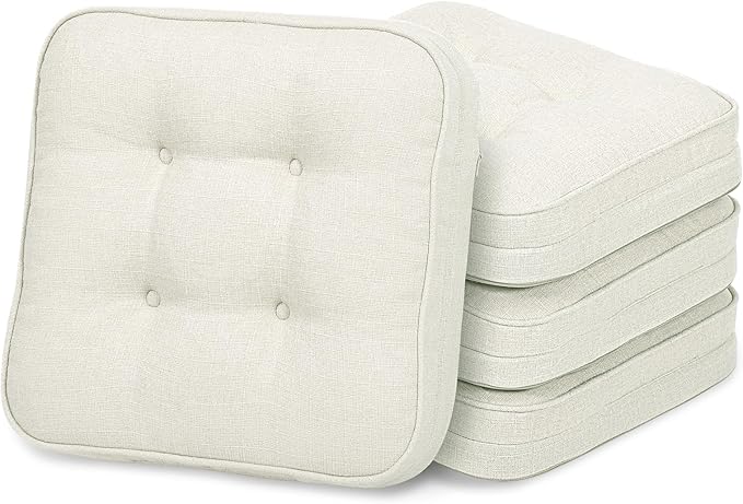 GOFORIT Memory Foam Cushion，Square Seat Cushions for Dining Chairs,Non-Slip Chair Pads with Removable Cover, 16'' x 16'',4 Pack, Off White by Unknown