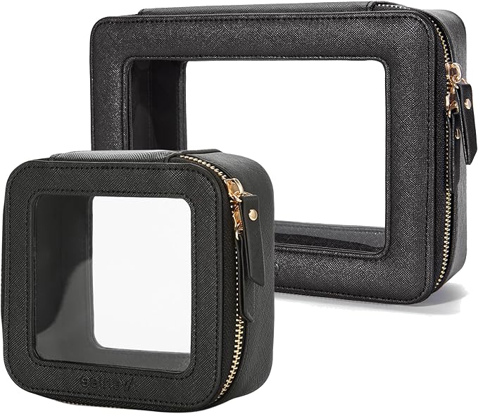 Aveniee Clear Makeup Bag Set (2-Piece Mini & Midi) - Travel Toiletry Organizer for Women, Waterproof Cosmetic Pouch & Car Accessory for Travel Size Toiletries, Black by Aveniee