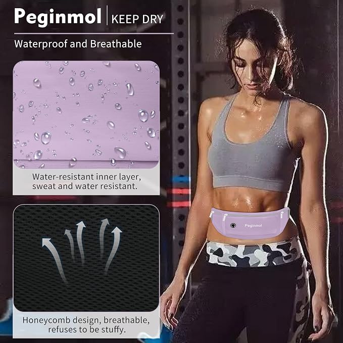 Slim Running Belt Fanny Pack, Waist Pack Bag for Women Men, Running Pouch for Phone Waterproof Reflective with 3 Pouches, Running Phone Holder for Sports, Traveling (Purple) - Image 6