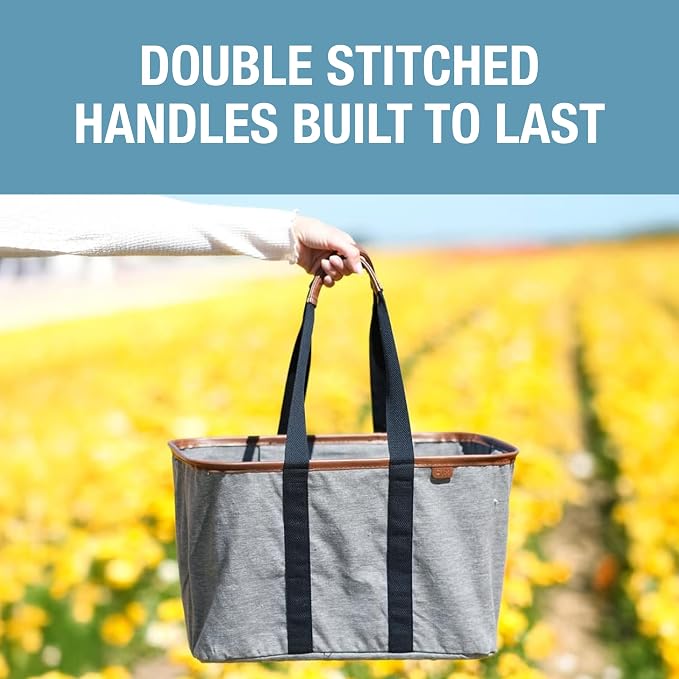 CleverMade Collapsible Tote LUXE, 30L Structured Tote Bag with Handles | Pack It All Without the Floppy-Bag Fight | Steel Rim Stays Open, Soft Grips Carry 30 lb, and Tote Folds to 1.5 Inches - Image 6