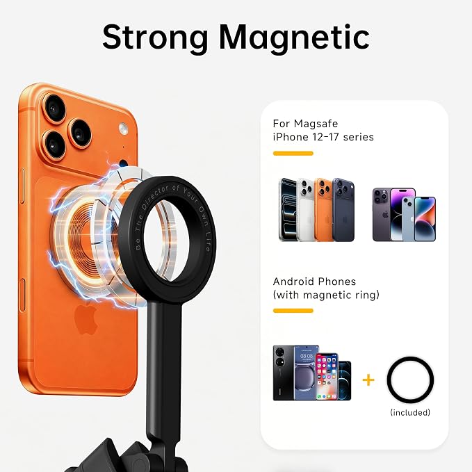 Magnetic Selfie Stick Tripod, 67" Aluminum Extendable Magnetic Holder for MagSafe, 360° Rotatable & 330° Tilt Travel Phone Tripod Stand with Wireless Remote for iPhone 12-17 Pro Max/Android/Samsung - Image 3