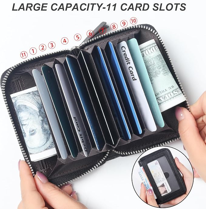 Credit Card Wallet, RFID Card Case Wallet, Zipper Card Cases Holder for Men Women, RFID Blocking, KeyChain Wallet, Compact Size Card Organizer Case for Women - Image 5