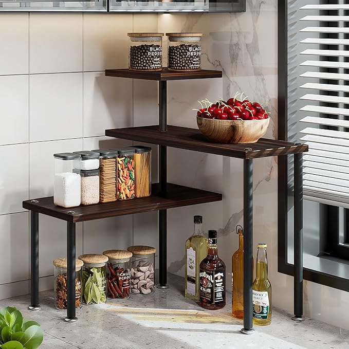 3 Tier Adjustable Countertop Organizer Corner Shelf | Countertop Organizer and Storage Rack for Kitchen, Bathroom, Over Sink, Coffee Bar, Spice Rack, Dresser Table by Dazioter