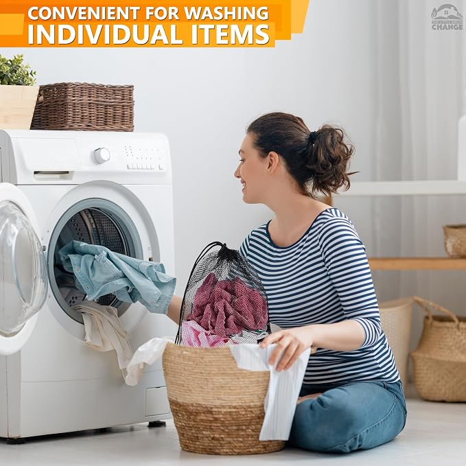 12 Pcs Mesh Laundry Bags Drawstring, 12.6x15.5 In, Reusable, Nylon (Black) | Mesh Bags Drawstring; Breathable; Washable, Quick-Drying; for Swimwear, Delicates, Sports Gear, Towels, Travel Use - Image 9