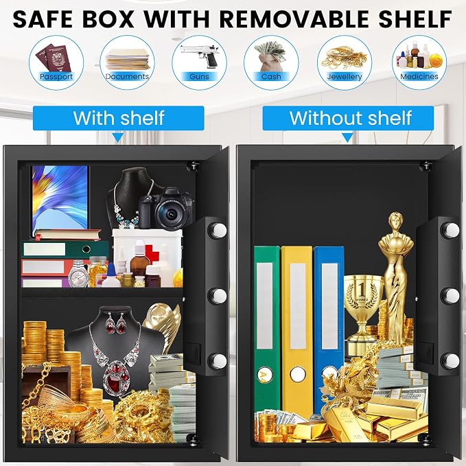 [19.7" Tall] Safe Box, 3.5 Cuft Home Safes with Fireproof Waterproof Bag | Security Digital Safe for Home with Programmable Keypad Keys, Smart Alert, Mute Mode, Anti-theft Document Safe for Valuables - Image 4