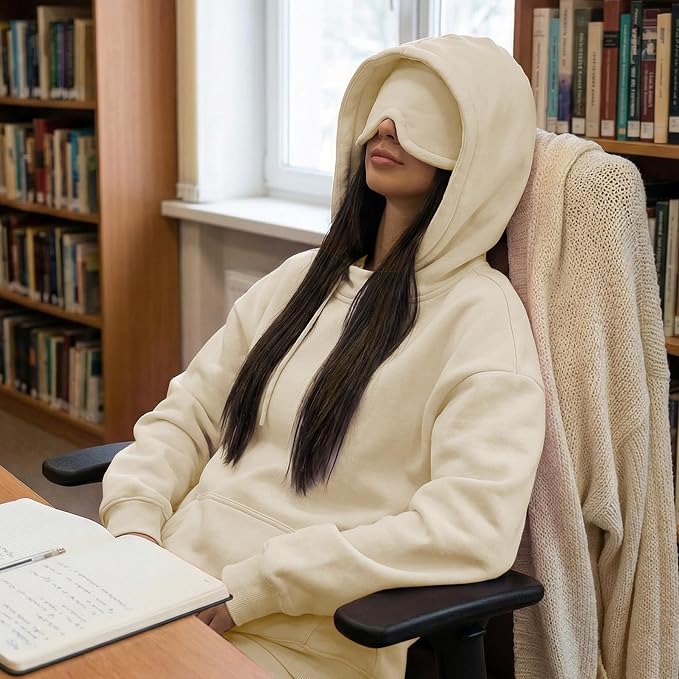Ainangua Womens Oversized Pullover Essentials Hoodie with Eye Mask Comfor Airplane Mode Travel Office Vacation Sweatshirt - Image 5
