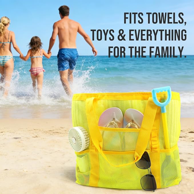 Large Mesh Beach Tote Bag, 9-Pocket Foldable Summer Vacation Beach Bag for Travel, Pool, Gym, Cruise - Image 4
