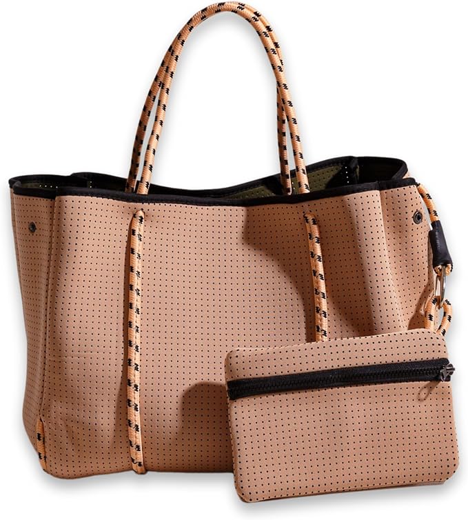 POPUPS Large Neoprene Tote Bag for Women - Everyday Designer Handbag for Travel Work and Beach with Pockets and Zipper Pouch by POPUPSBrand