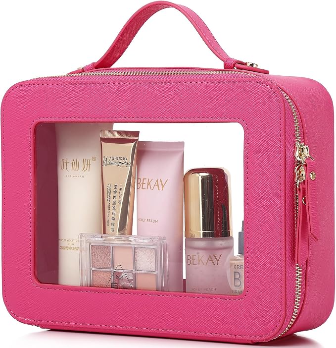 Pinkmik Clear Makeup Bag, (Fuxia, L) | Mahjong Tiles Bag ,Travel Cosmetics and Toiletries Case, Portable Makeup Organizer,Car Bag with Zipper,Waterproof, by Pinkmik