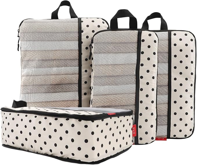 U+U 4 Set Compression Packing Cubes, Travel Organizers (Polka Dot) | Space-Saving & Lightweight Travel by UU