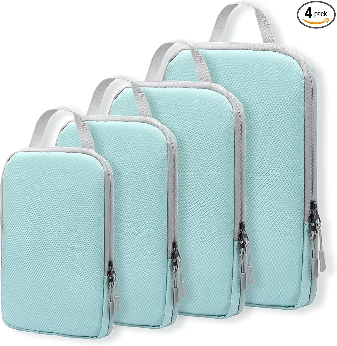 WOOMADA Compression Packing Cubes for Suitcases Travel Essentials 4 Set Expandable Travel Bags Organizer for Luggage(turquoise) by WOOMADA