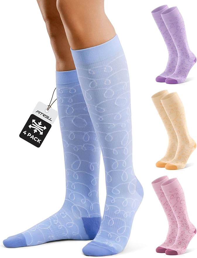 FITRELL 4 Pairs Compression Socks for Women & Men, 15-20mmHg Circulation Support for Athletic Travel Daily Wear by FITRELL