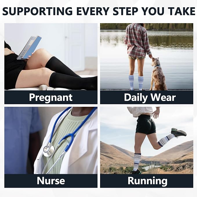 +MD 3 Pairs Bamboo Viscose Compression Socks for Women Men 15-20mmHg Knee High Support Stockings for Pregnancy Nurse Travel - Image 7