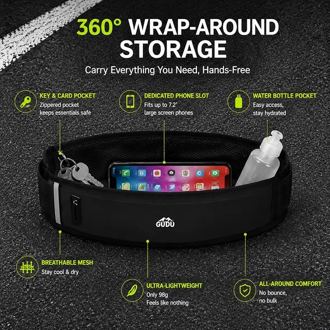 Simptech 360° Ultra-Thin Running Belt Bag- Honeycomb Breathable Fanny Pack for Men Women, Lightweight 98g Fitness Waist Phone Holder Pouch for Hiking Cycling Travel Jogging Workout (New Black) - Image 2