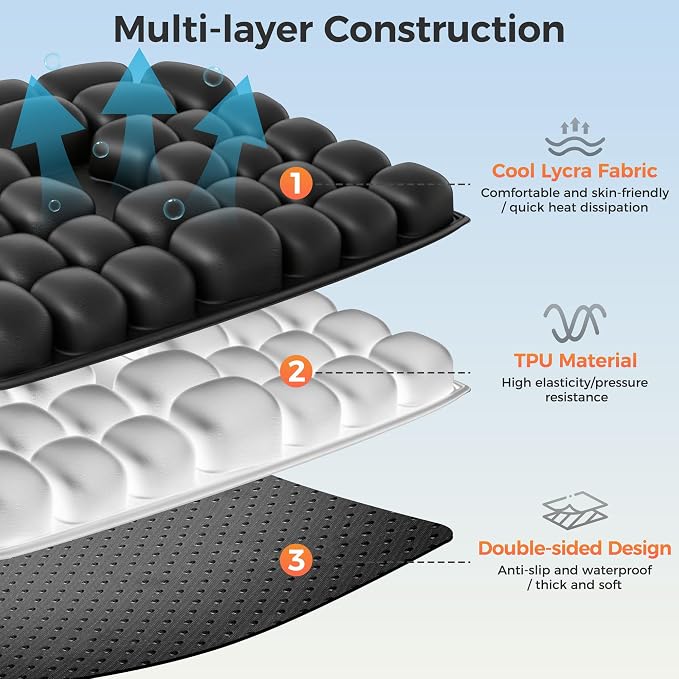 Upgrade Travel Cushion with No External Air Pump, Airplane Seat Cushion for Long Flights, Portable Wheelchair Cushions, Adjustable Air Cushion with Non-Skid Bottom Relief Discomfort in Coccyx - Image 4